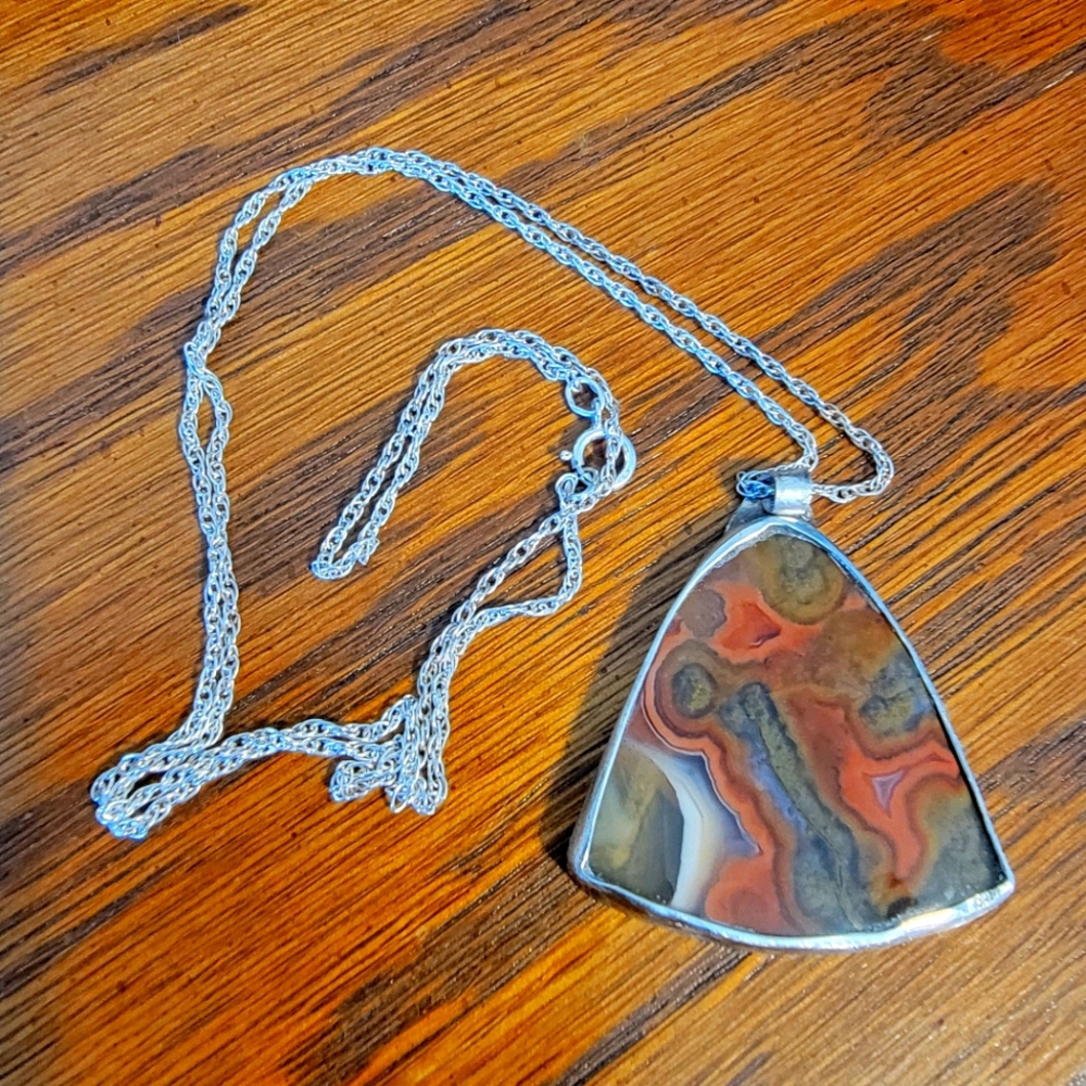 Jasper and Sterling Silver pendant with chain